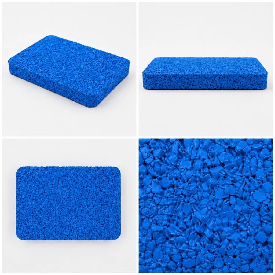 Dark blue EPDM rubber granule sample showing surface texture