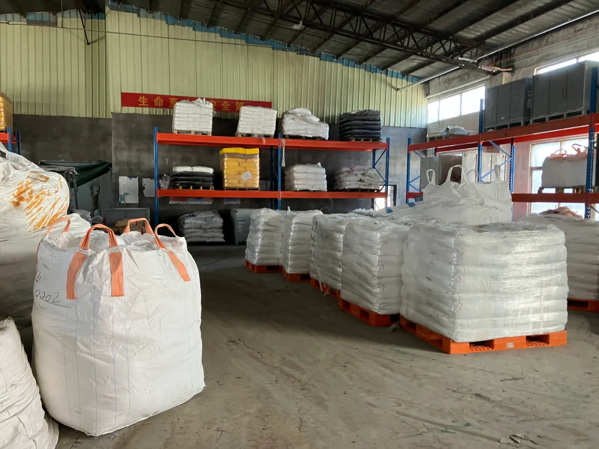 Warehouse storage area with packed EPDM granule materials