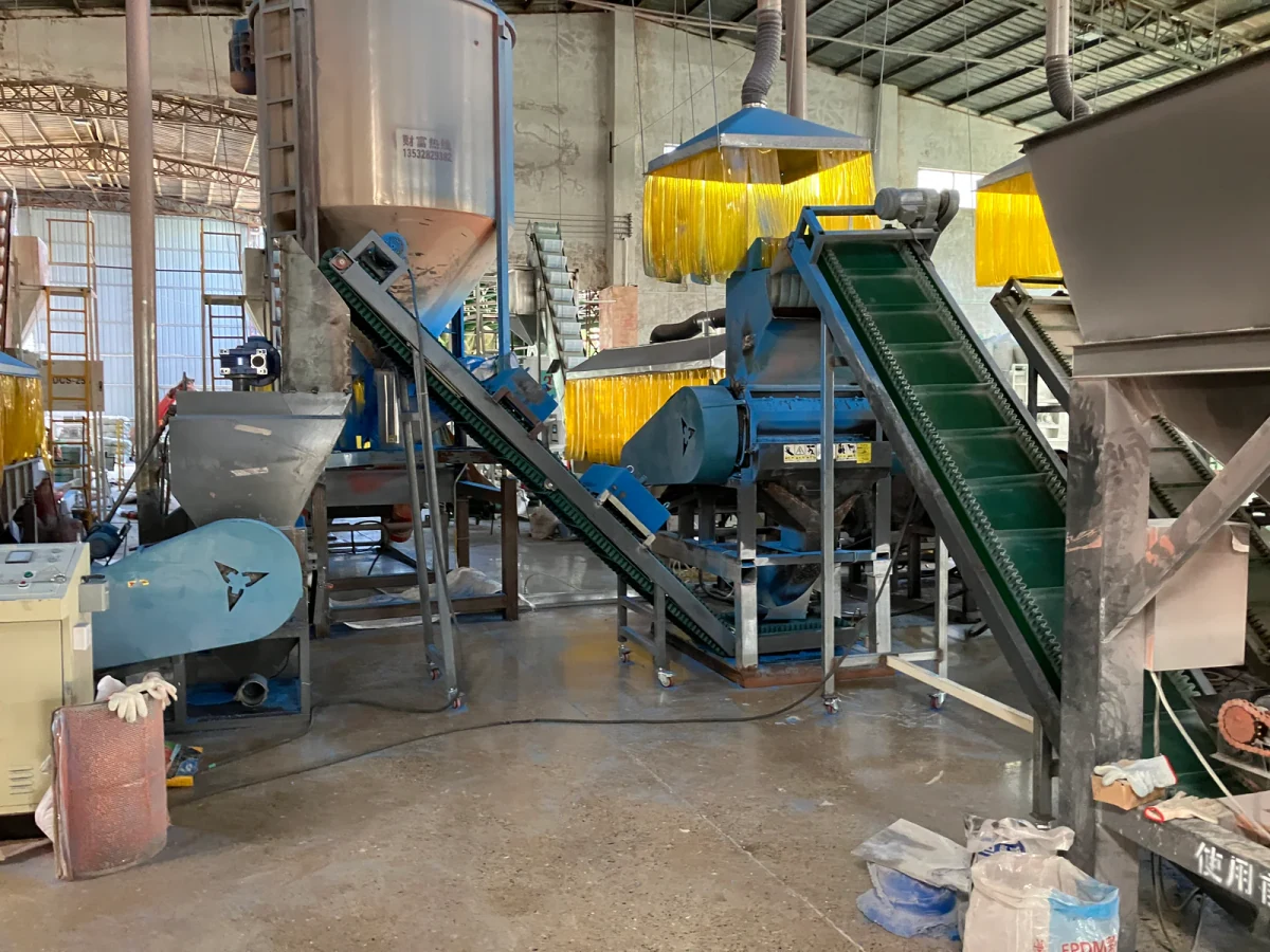 EPDM granules production workshop with organized material processing equipment