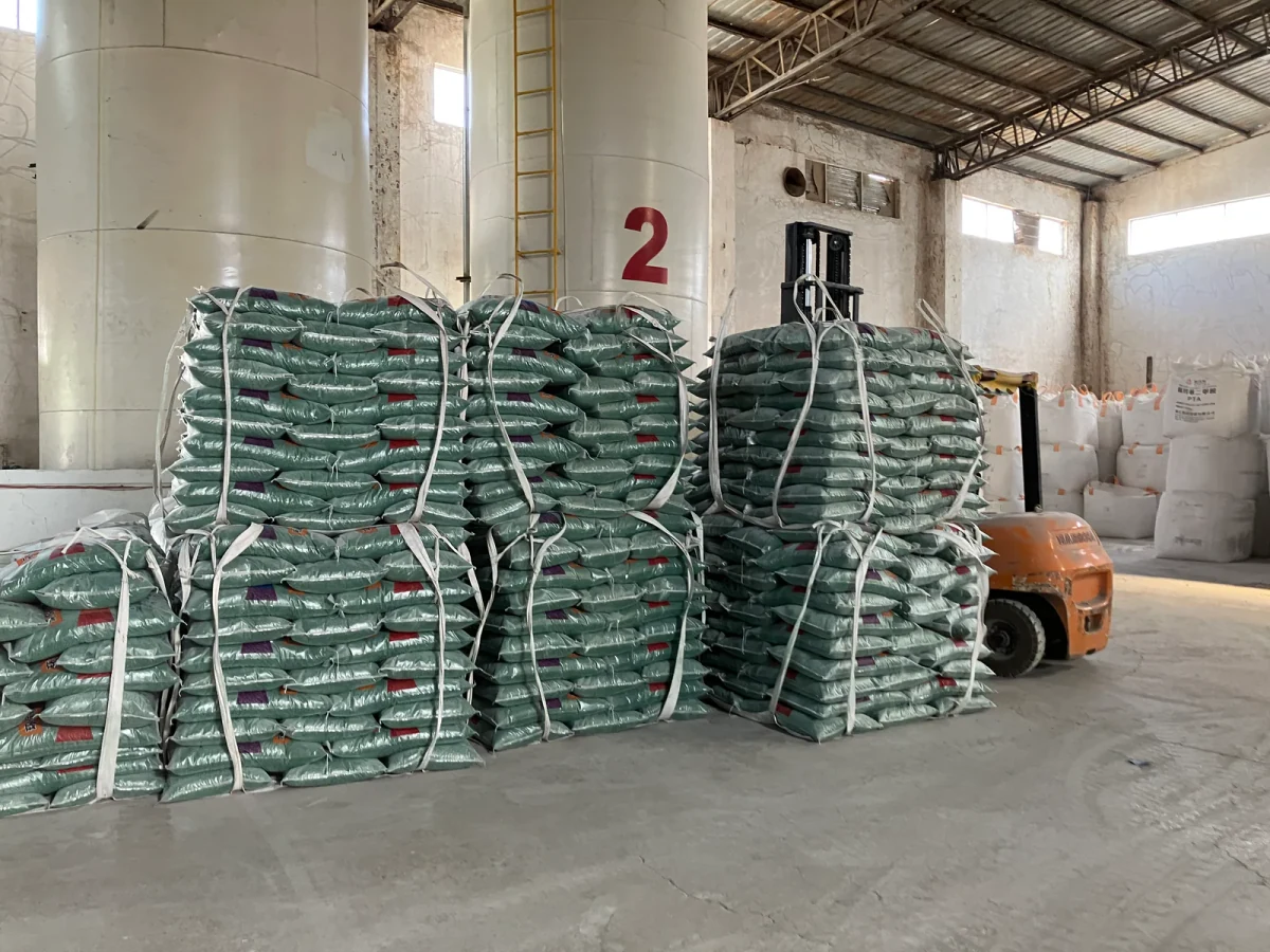 Organized EPDM granule material bags prepared for warehouse handling