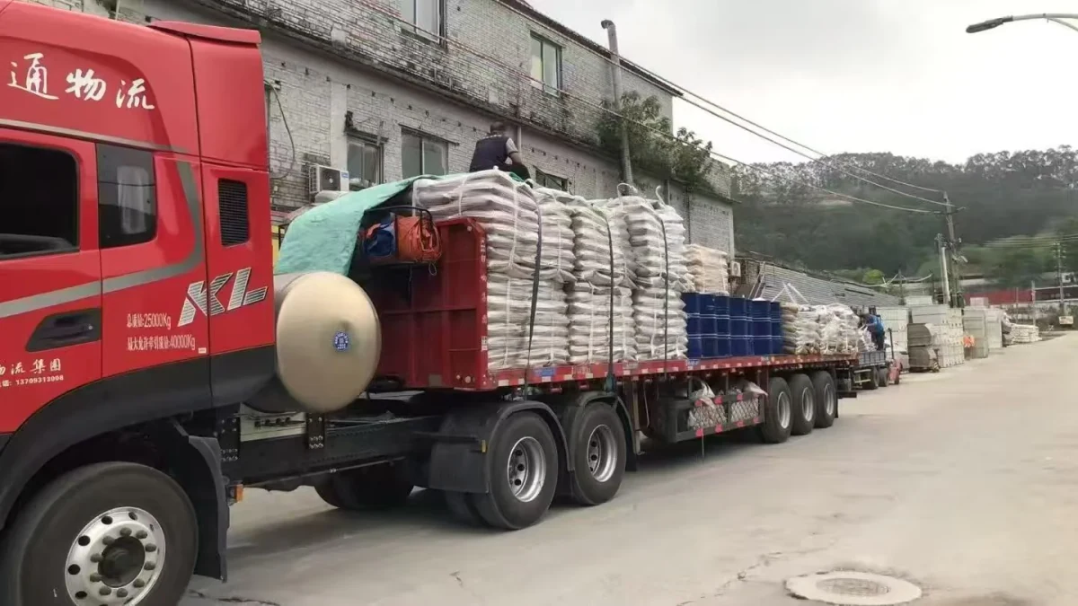 EPDM granule bags prepared on a vehicle for shipment coordination