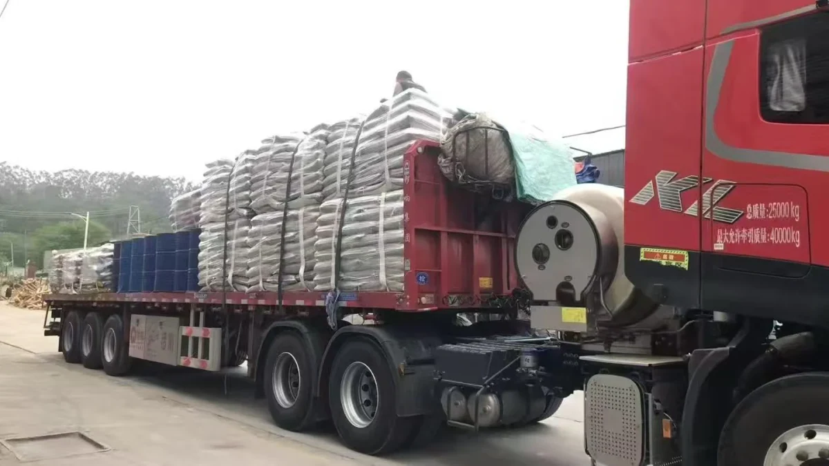Bagged EPDM granules prepared for shipment and export coordination