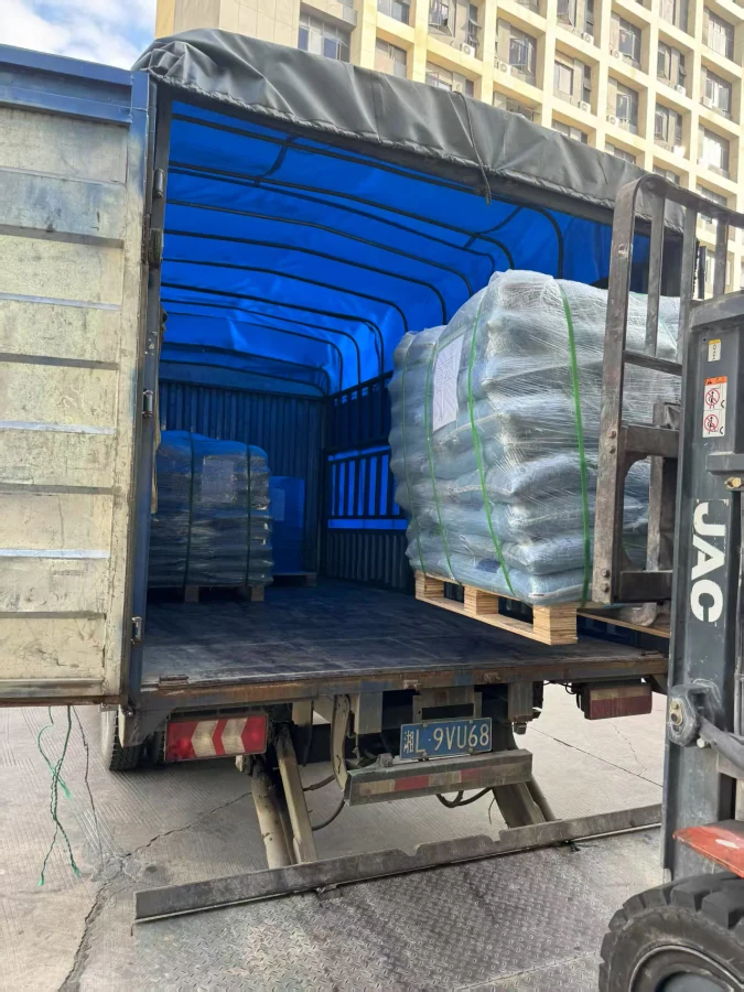 Palletized EPDM granules prepared for shipment loading