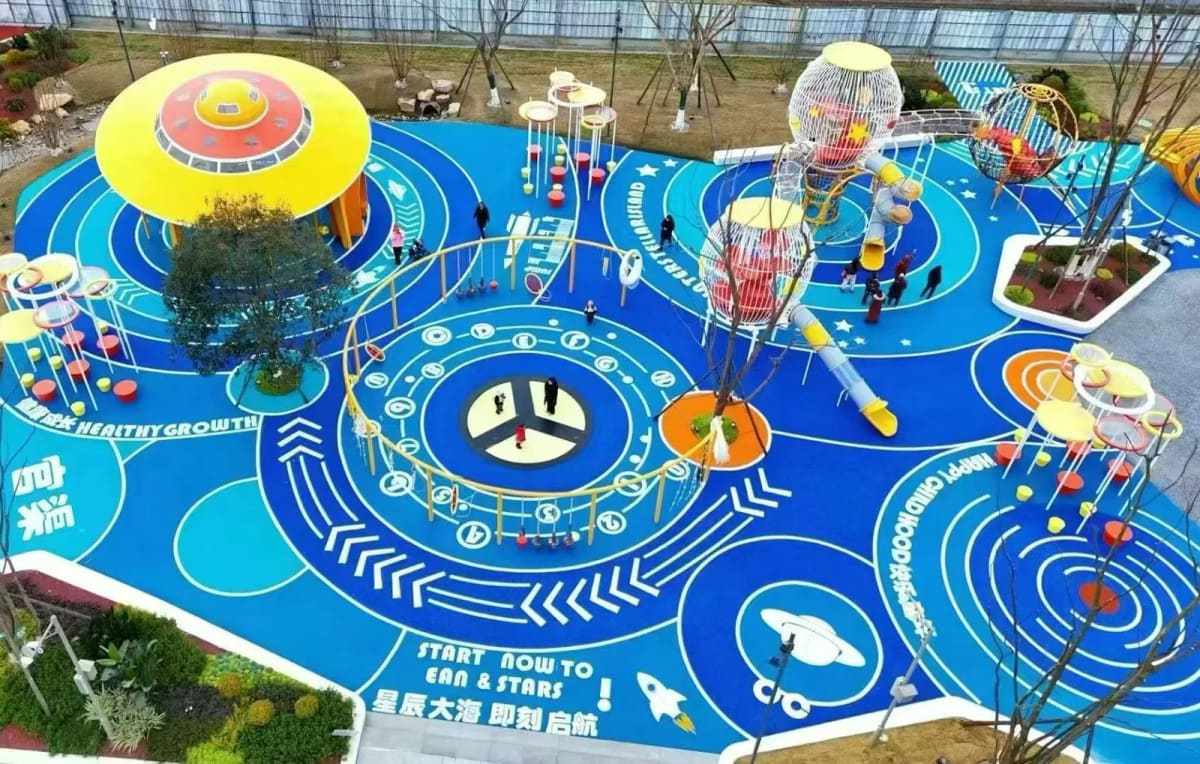Colored EPDM granules used in a playground flooring application